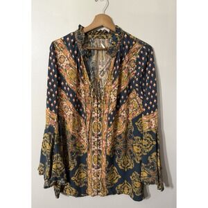 Free People Magic Mystery Tunic V-Neck Size XS Long‎ Flared Sleeve Boho